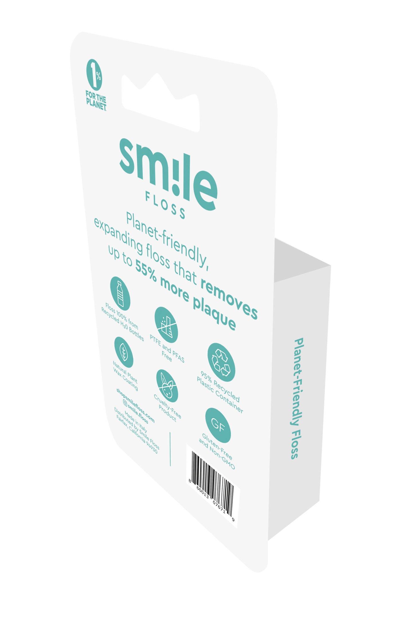 Back view of Mint Smile Floss packaging with product details