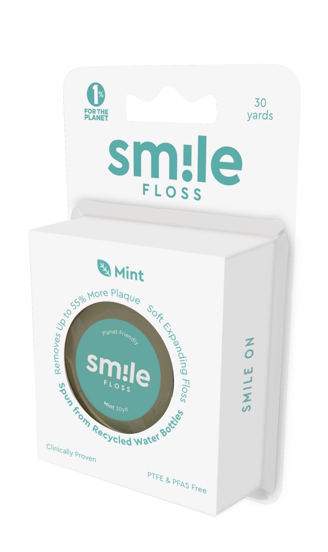 Side view of Mint Smile Floss packaging showing design details