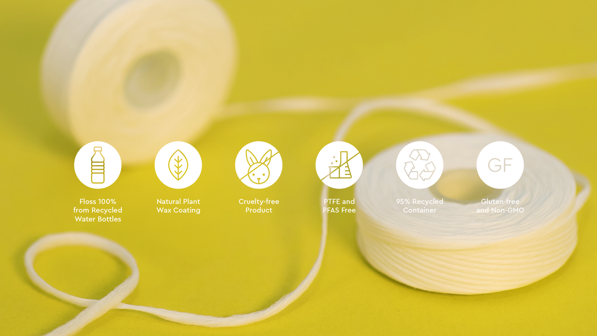 Smile Floss packaging, shown with its various features.